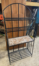 Black wrought iron tiled 4 shelf French style folding hall stand greenhouse home