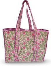 Cotton Floral Block Print Tote