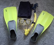 Diving/Snorkling - Mask Snorkel Flippers and Net Bag Set Yellow USED