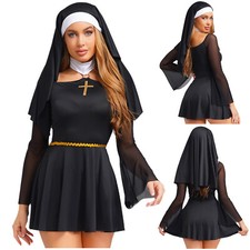UK Womens Naughty Nun Sexy Costume Hen Halloween Ladies Fancy Dress Outfit Party