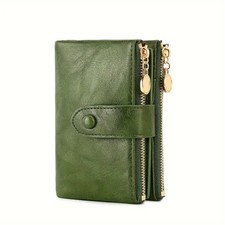 Womens Green Soft Leather Zip