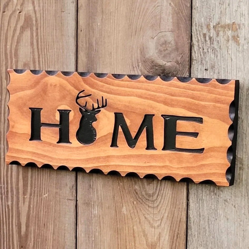 Home with deer rustic - home, carved