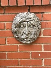 Oak Green Man, Concrete Garden Face, Hanging Garden Decor by Noted American A