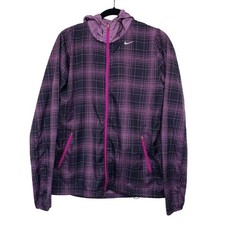 Nike Phenom Vapor Purple Plaid Hooded Lightweight Windbreaker Running Jacket