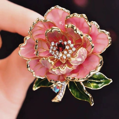 Peony flower brooch pink - peony,