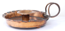 Joseph Sankey Copper Chamber Candlestick Scalloped Rim Loop Handle 1910s