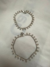 Elegant Silver Payal Anklets with Diamantés – Set of 2