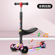 Kids 3 in 1 Wheel Scooter with Seat LED Wheels & Flashing Lights plays Music UK