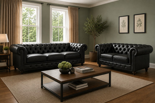 Black leather chesterfield - black,