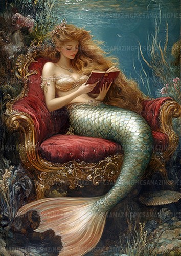 Elegant mermaid reading - mermaid,