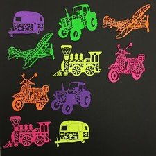 Vintage Train, Plane, Tractor, Sccoter, Caravan Die Cuts - Assorted sets of 10