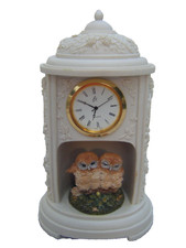 Owl Mantle Clock Country Artists Figurine Stone Resin Good Working Order
