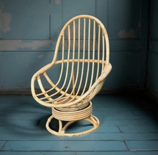 Vintage Bamboo Swivel Chair Cane Garden Conservatory