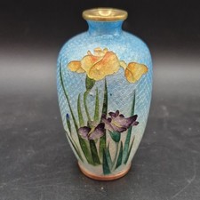 Antique Japanese Meiji Period Ginbari Cloisonne Vase Floral 9.5cm High Signed