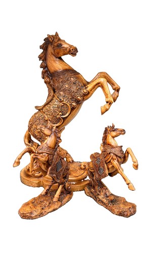 Wooden hand crafted 3horses - wooden, hand-crafted