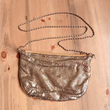 Vintage Style Gold Tone Chain Mail Metallic Evening Bag Purse Chain Strap VGC