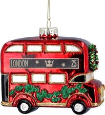 Gisela Graham Glass London Bus Christmas Tree Decoration with Silver Twine