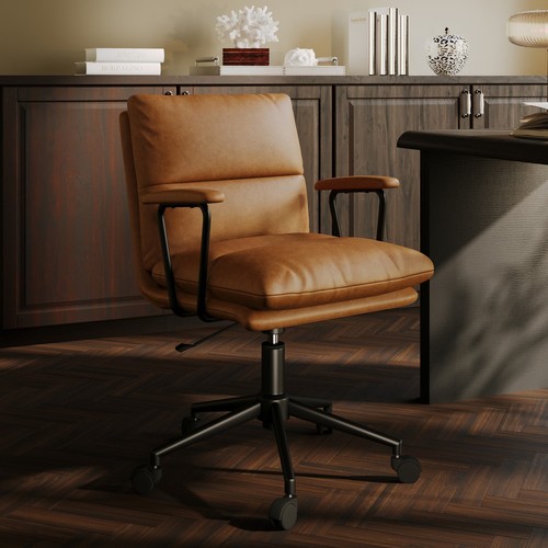 Tan faux leather swivel office - faux,