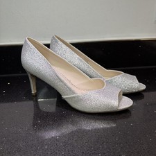 Debut Ladies Silver Glittery Sparkly Stiletto Court Shoes Size uk 6