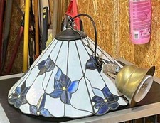 Vintage Tiffany Style Stained Hanging Lamp Shade large 19”dia 12” high