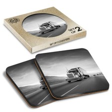 2 x Boxed Square Coasters - BW