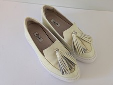 CLARKS COLL BEACH PALE YELLOW LEATHER PLIMSOLLS SHOE - UK SIZE 5 D Loafers