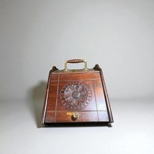 Antique Victorian Style Wooden Coal Scuttle Box Brass Handle Carved Panel
