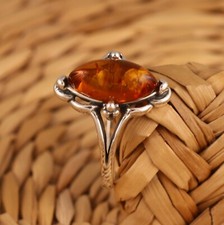 Cognac Baltic Amber 925 Sterling Silver Ring Marquise Baltic Amber Jewellery