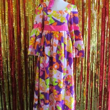 Ladies Long Psychedelic 60s 1960s Hippy Style Costume Fancy Dress Size M 12