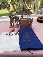 Stuart Weitzman Dusky Pink Satin Court Shoes With Matching Grab Bag.