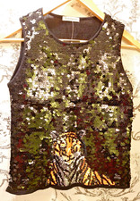 New w/Tag Top Shop Black Sequin w/ Tiger Patt. Wool Blend Knit Top Tank Size 12