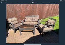 Garden Patio Brown Rattan Seat Chair Couch Table Set With Spare Cushions