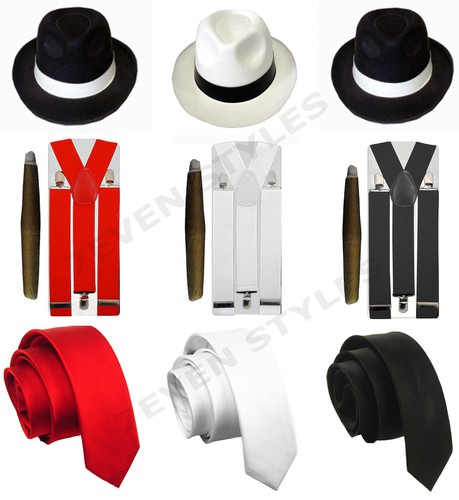 Gangster pimp hat braces tie - braces,