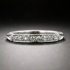 Vintage Round Eternity Womens Wedding Engagement Ring Band 14K White Gold Finish