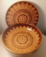 Wooden Maplewood Bowl & Plate Duo- Mandala Bohemian- Decorative Vintage-GC