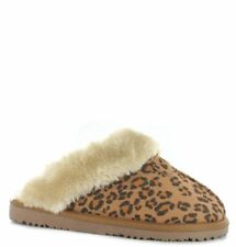Ella Shoes Jill Slippers Mules House Shoes Faux Fur Leopard Print Animal Tan 