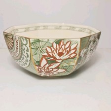 Vintage Hand Painted Masons Applique Ironstone Octagonal Bowl Green & Gilded