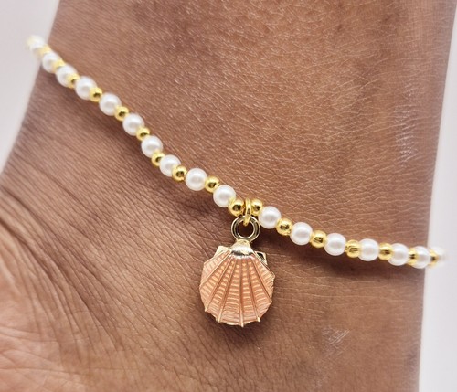 Glass pearl bead elastic - pearl,