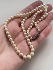 Antique Sterling Silver Saltwater Seawater Akoya Pearl Graduated Necklace 17.3"