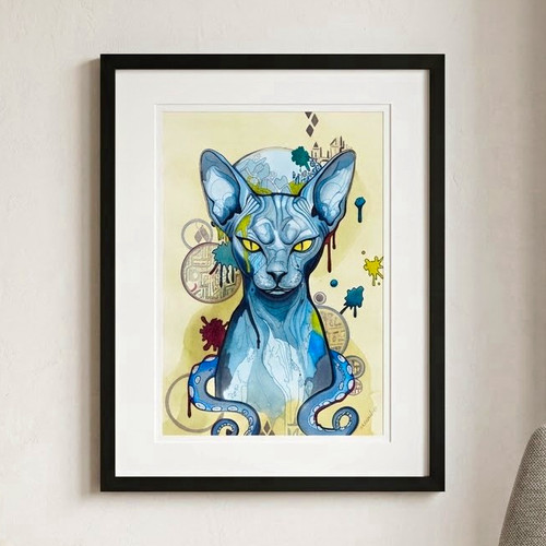 Framed cat art - cat, original