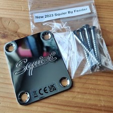NEW Flat Logo Squier By Fender Embossed Neckplate Neck Plate Strat Tele Chrome