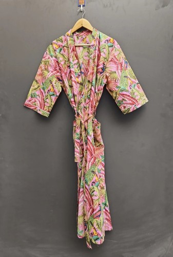 Cotton long kimono - long, pink