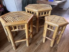 Vintage Retro Bamboo Nest of Three Coffee Tables Mid Century Modern