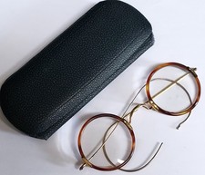 A Pair of Horn Rimmed Gold Fill Glasses & Case. Ref:xed