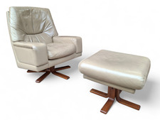 Rare Vintage G Plan 'Richmond' Retro Leather Swivel Armchair with Footstool