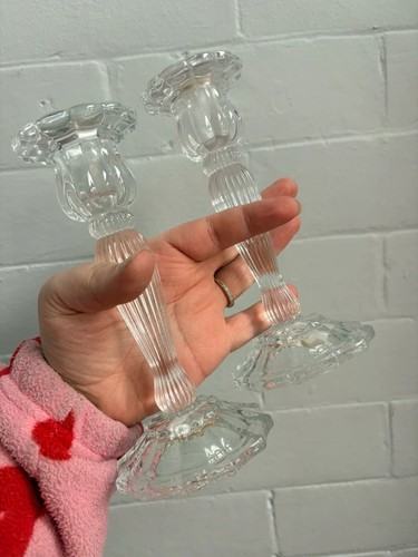 Pair glass candle stick - pair,