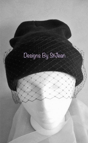 Black veiled beanie - hat,, veil