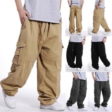 Mens Elasticated Cargo Combat Work Cotton lightweight Trousers Pants Bottoms