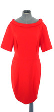 Marks Spencer Red Dress Boat Neck Back Exposed Zip 60s Style Size UK 12