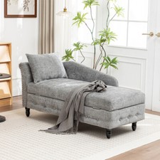 Luxury Chenille Fabric Chaise Longue Sofa Chesterfield Lounger Sleeper Chair Bed